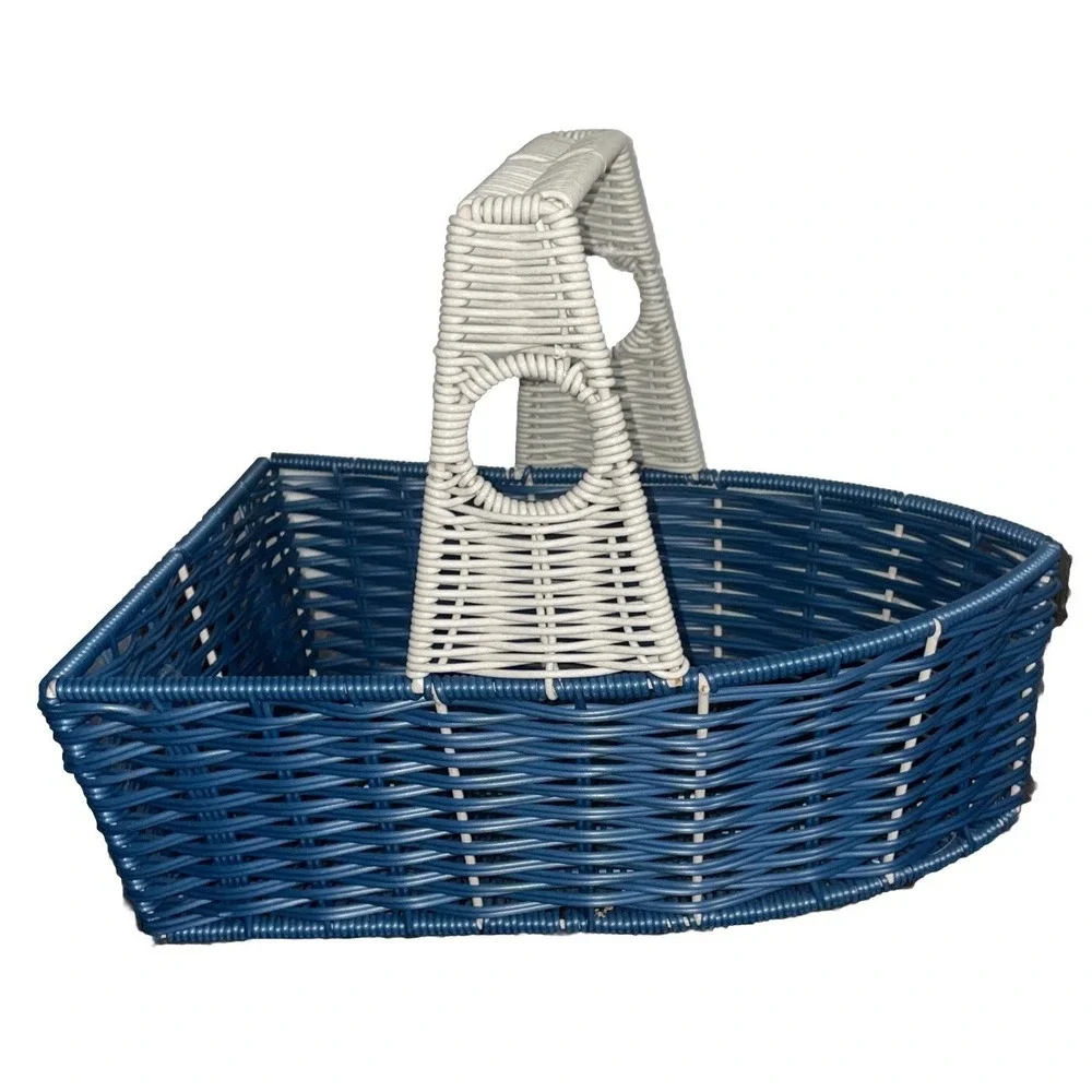 TUG BOAT SHAPED SERVING BASKET With HANDLE SUMMER BEACH LAKE NAUTICAL Blue Gray - Picture 3 of 9